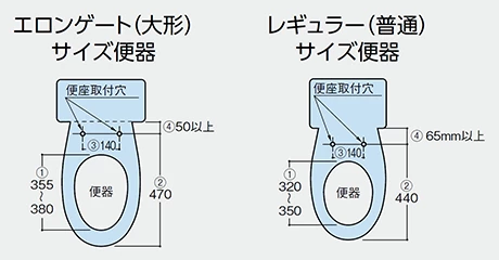 2種類の便器の寸法図